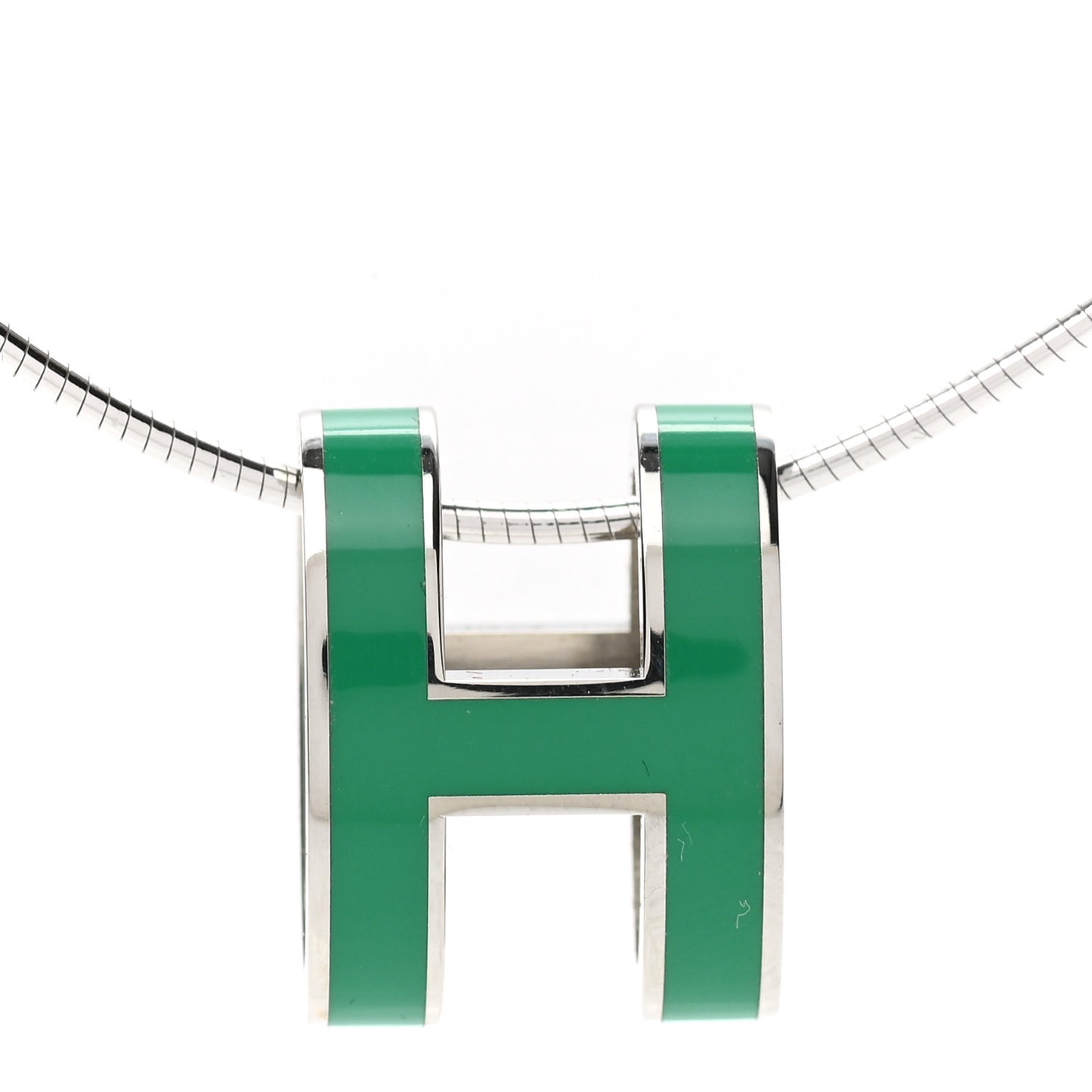 Lacquered Palladium Pop H Pendant Necklace Vert Malachite