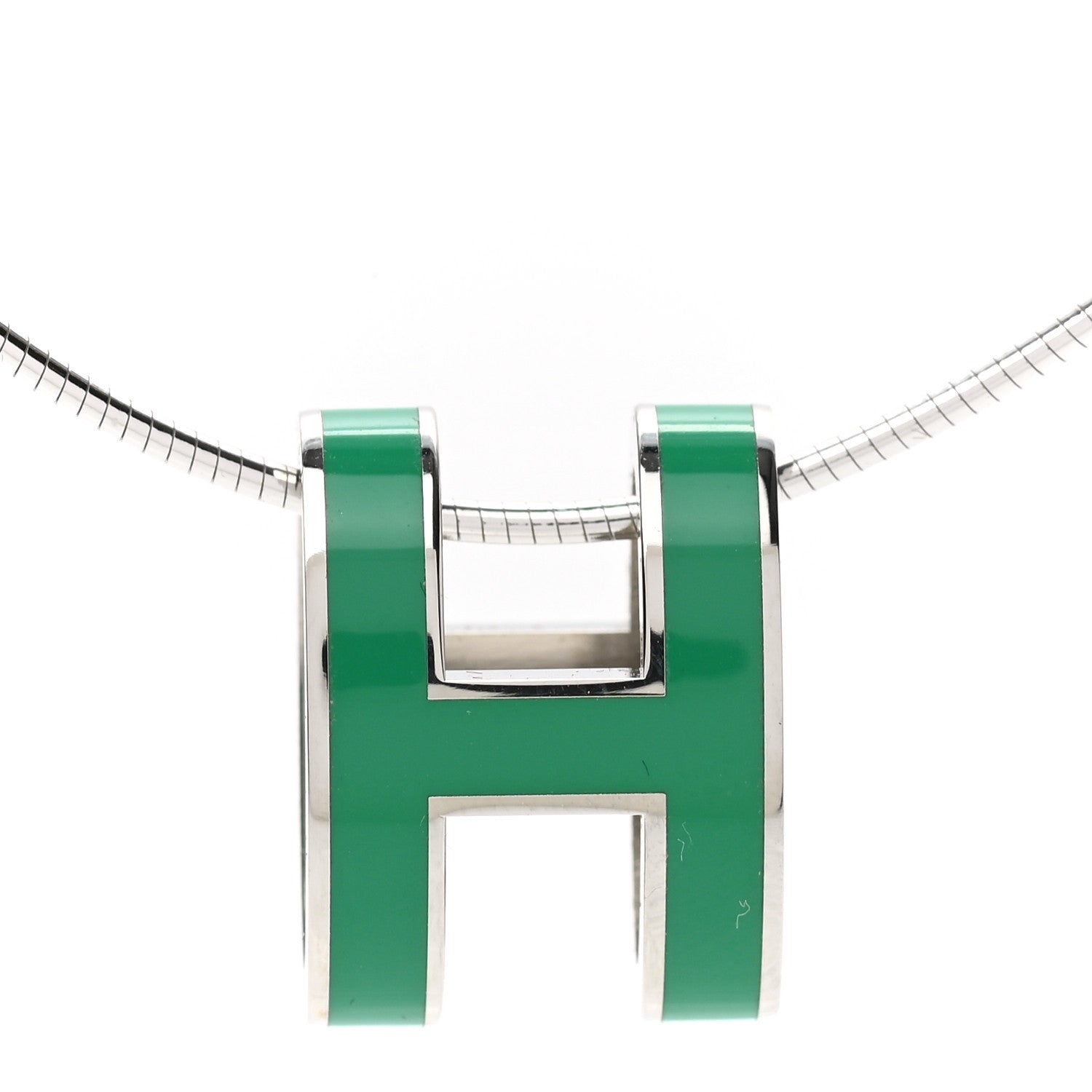 Hermes Lacquered Palladium Pop H Pendant Necklace Vert Malachite 4 of 7
