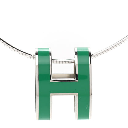 Hermes Lacquered Palladium Pop H Pendant Necklace Vert Malachite 4 of 7