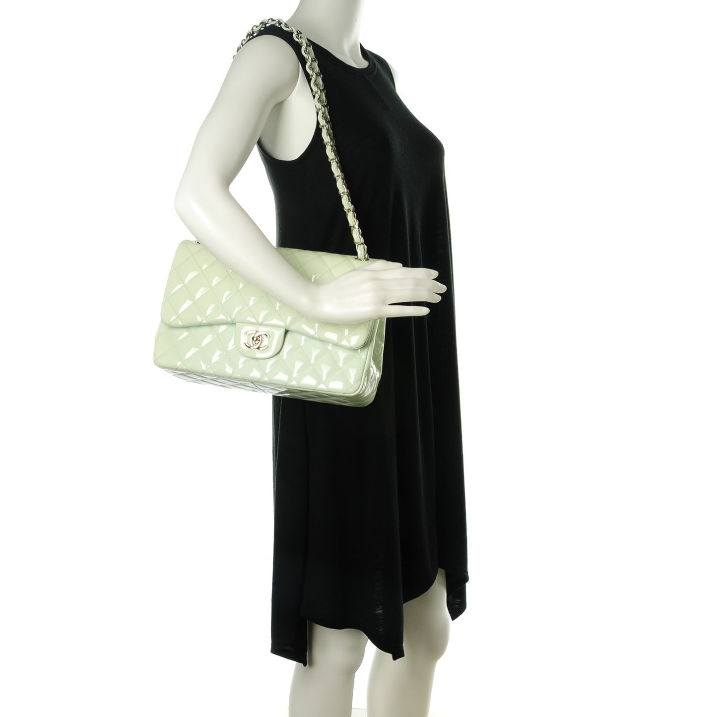 Patent Quilted Jumbo Double Flap Light Green