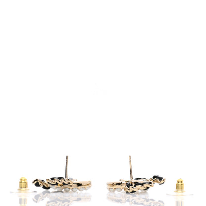 Chanel Pearl Lambskin Chain CC Earrings Gold Black 3 of 5
