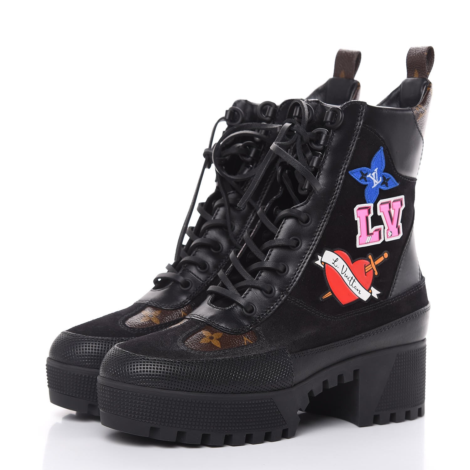 Louis Vuitton Suede Calfskin Monogram LV Black Heart Laureate Platform Desert Boots 37.5 Black 3 of 8