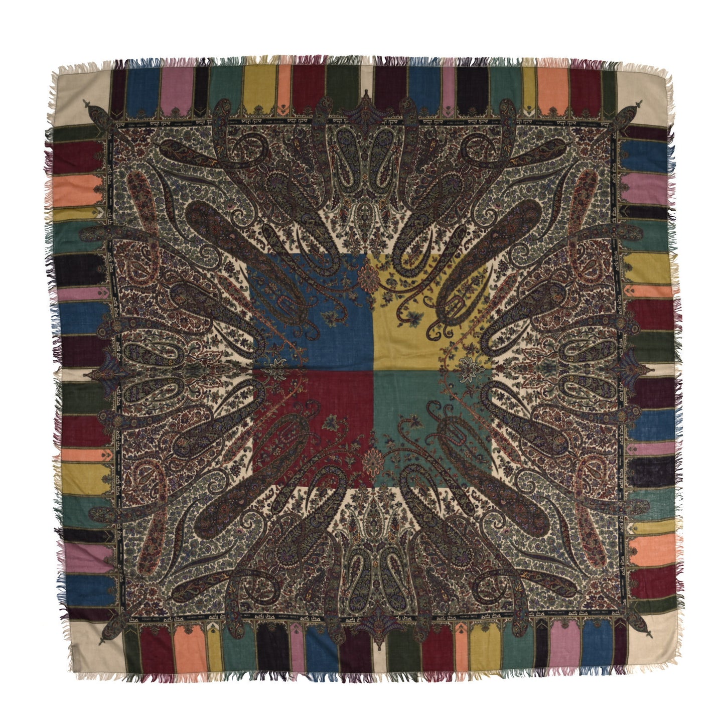 Cashmere Silk Paisley Colorblock Shawl 140