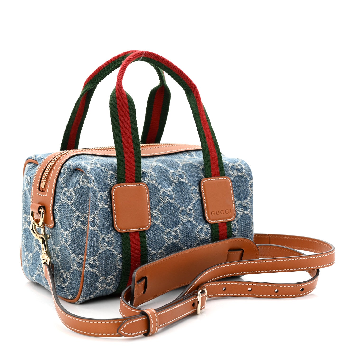Gucci GG Denim Calfskin Web Mini GG Top Handle Bag Light Blue White 3 of 9