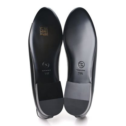 Chanel Crumpled Shiny Lambskin Cap Toe CC Ballerina Flats 39.5 Black White 6 of 10