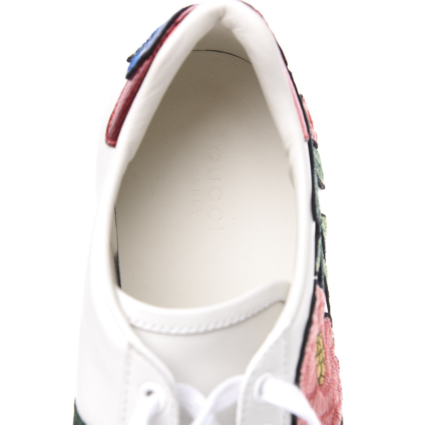 Calfskin Web Floral Embroidered Womens Ace Sneakers 39.5 White