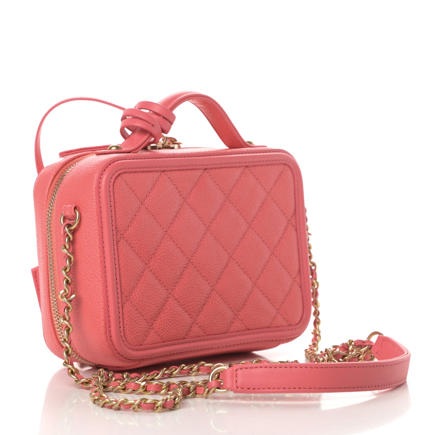 Caviar Quilted Small CC Filigree Vanity Case Coral