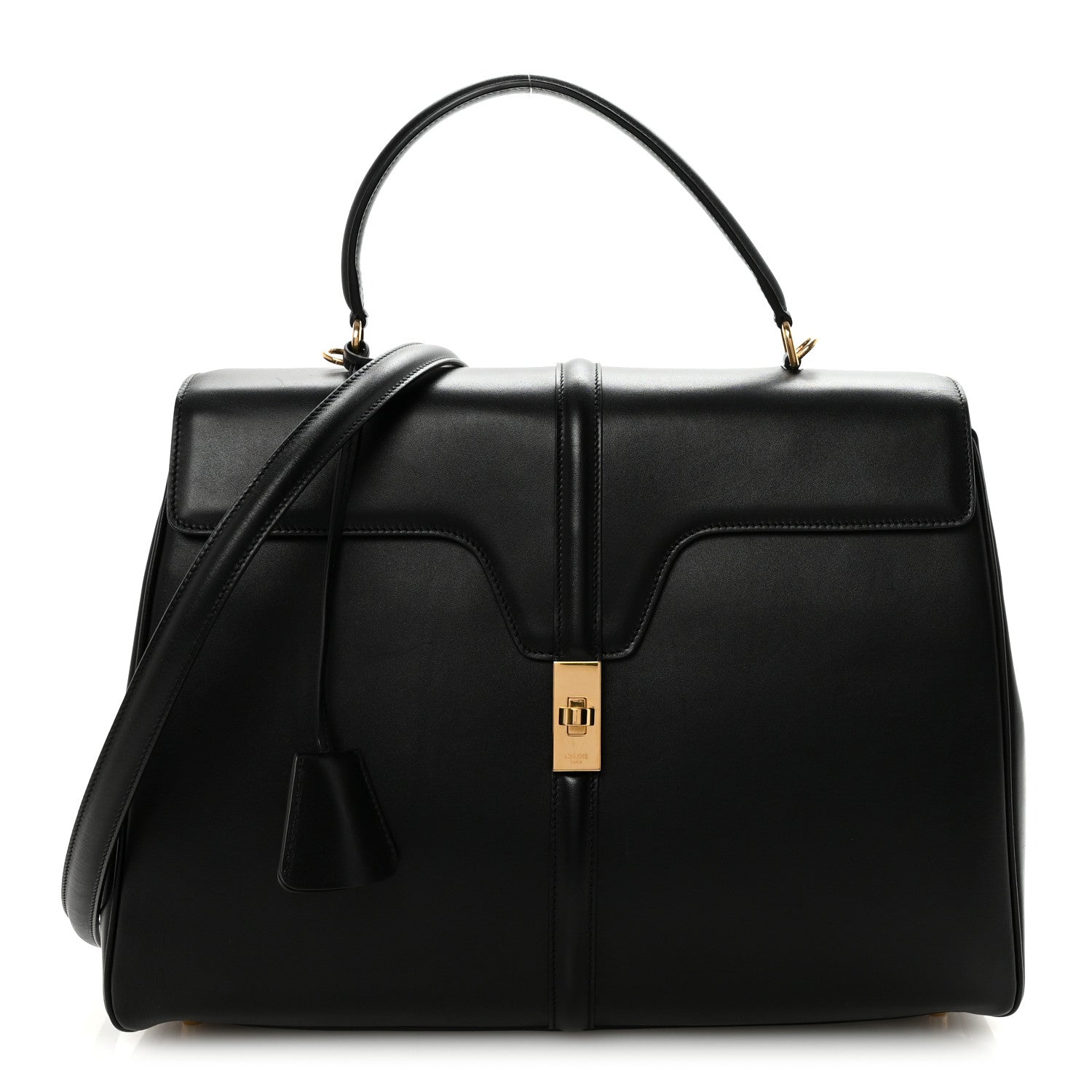 Celine Satinated Calfskin Large 16 Top Handle Bag Black 1 of 9