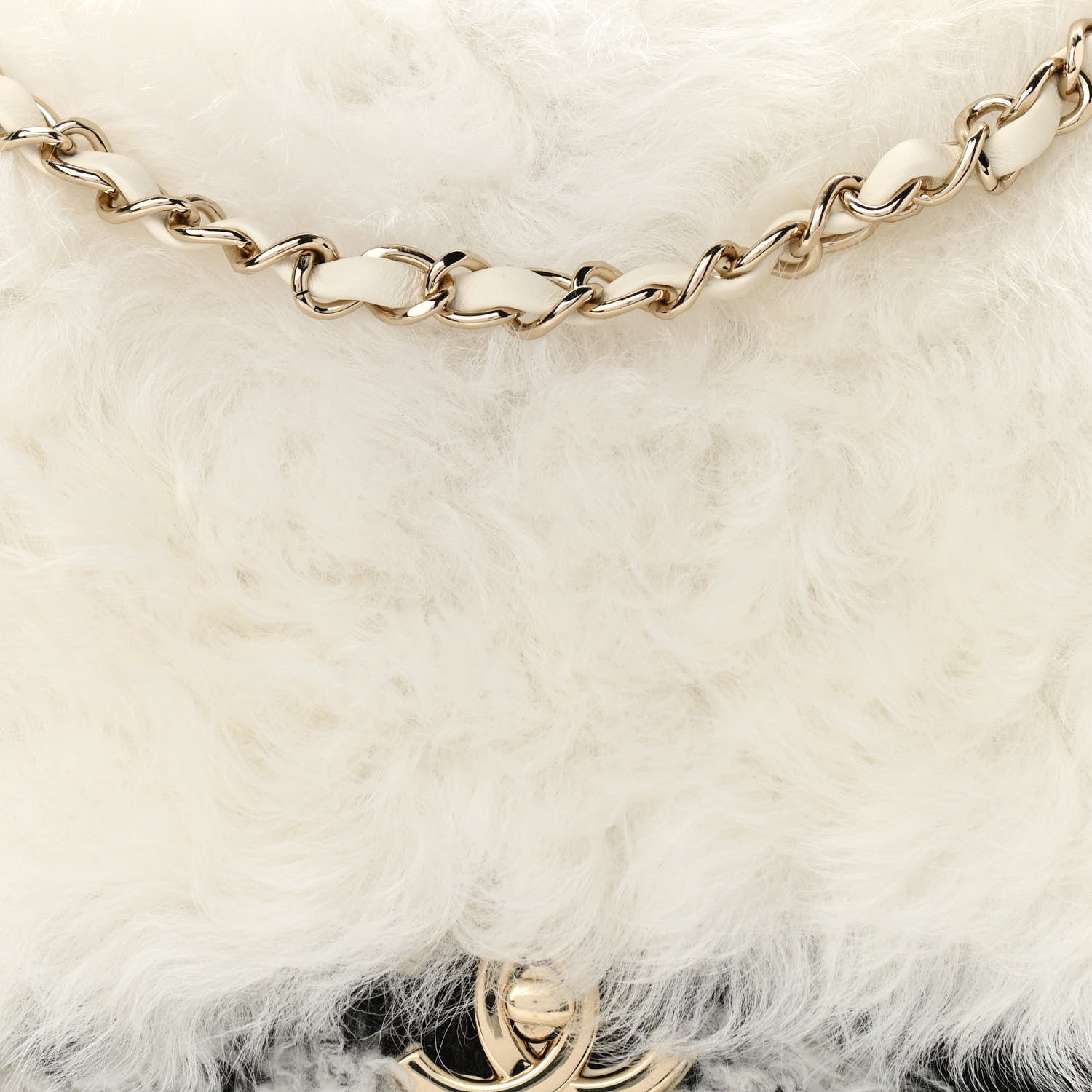 Chanel Wool Shearling Sheepskin Zip Around Flap Black Ecru 8 of 11