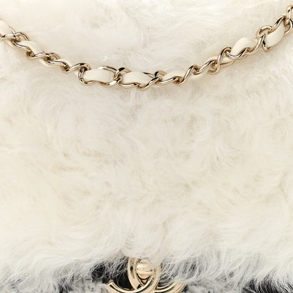 Chanel Wool Shearling Sheepskin Zip Around Flap Black Ecru 8 of 11