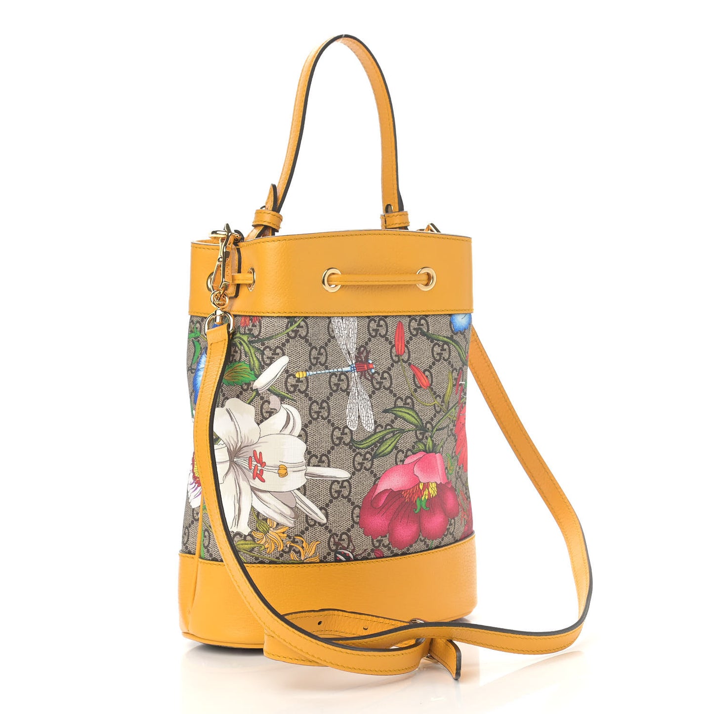 GG Supreme Monogram Flora Small Ophidia Bucket Bag Beige Multicolor Crop