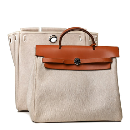 Hermes Toile Vache Calfskin Herbag 30 PM Backpack Natural 17 of 17