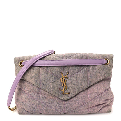Saint Laurent Denim Quilted Medium Loulou Puffer Monogram Chain Satchel Bleached Lilac 1 of 10