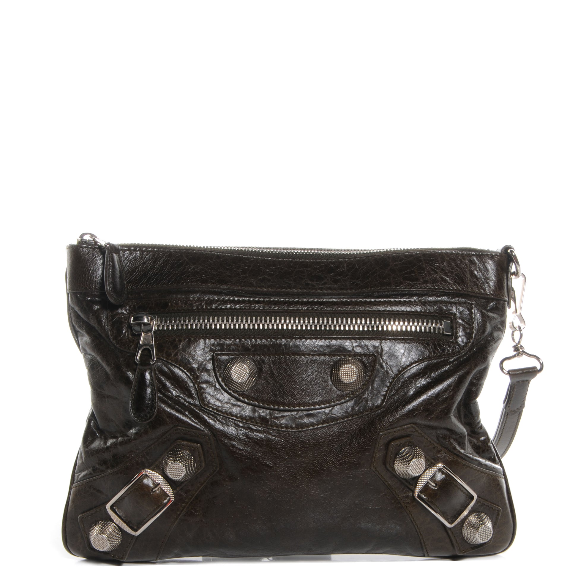 Balenciaga Chevre Agneau Arena Giant 21 Silver Hardware Handle Flat Clutch Vert Fonce 1 of 9