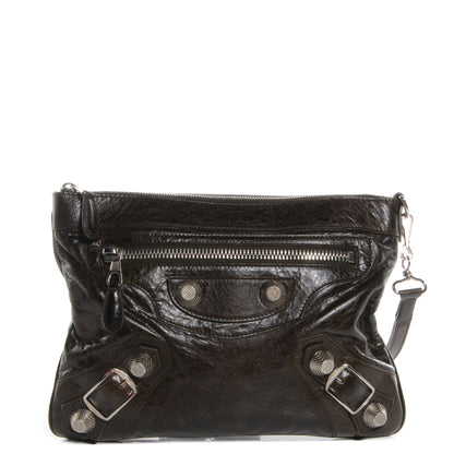 Balenciaga Chevre Agneau Arena Giant 21 Silver Hardware Handle Flat Clutch Vert Fonce 1 of 9
