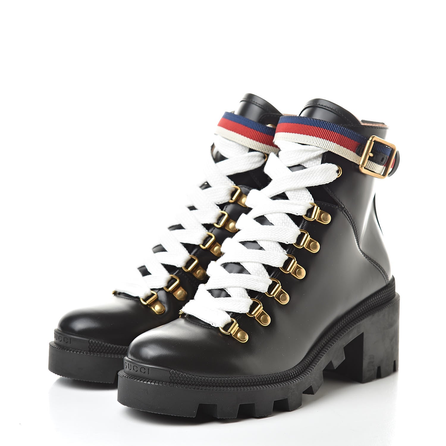 Gucci Calfskin Sylvie Web Womens Lace Up Combat Boots 36 Black 3 of 7