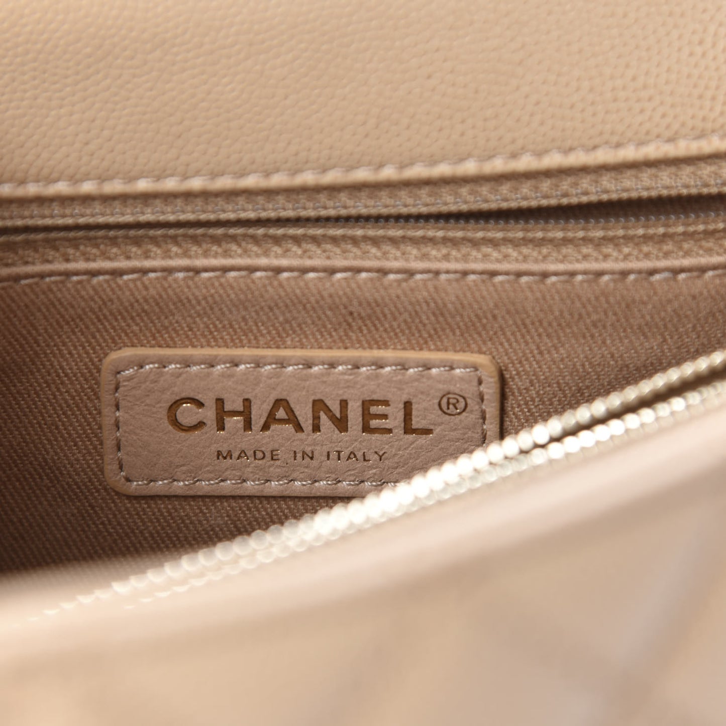 Caviar Quilted Small Coco Handle Flap Beige