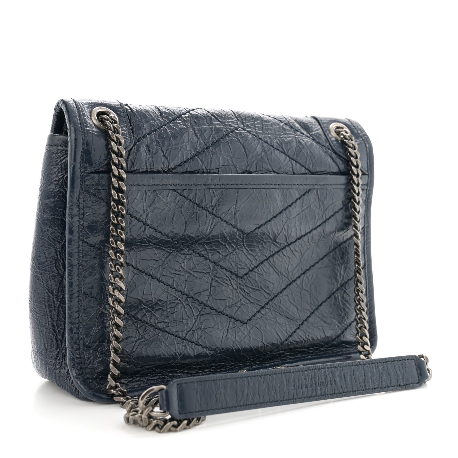 Saint Laurent Crinkled Calfskin Matelasse Monogram Baby Niki Chain Satchel Navy 3 of 11
