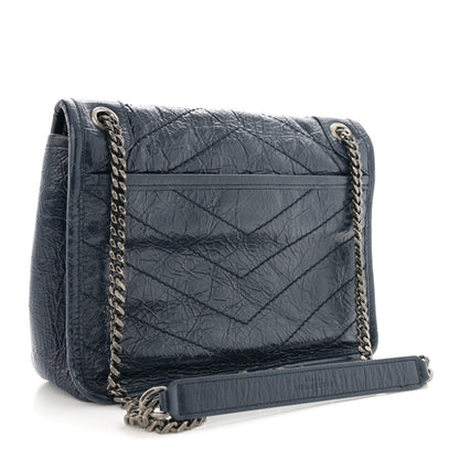 Saint Laurent Crinkled Calfskin Matelasse Monogram Baby Niki Chain Satchel Navy 3 of 11