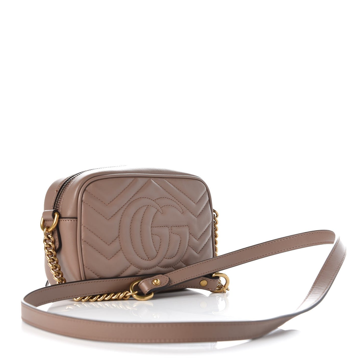 Calfskin Matelasse Mini GG Marmont Chain Shoulder Bag Nude
