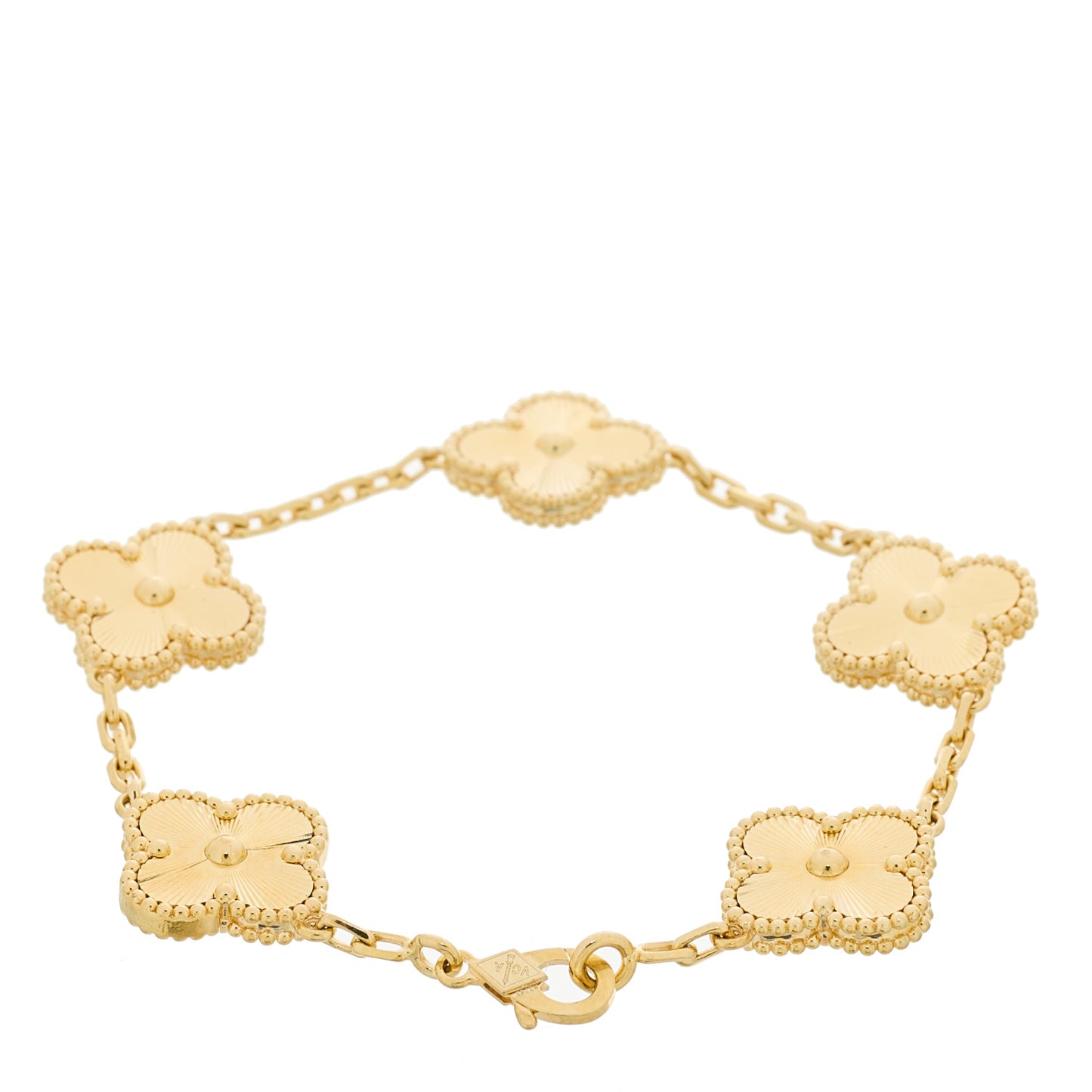 18K Yellow Gold 5 Motifs Guilloche Vintage Alhambra Bracelet