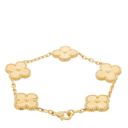 Van Cleef & Arpels 18K Yellow Gold 5 Motifs Guilloche Vintage Alhambra Bracelet 2 of 5