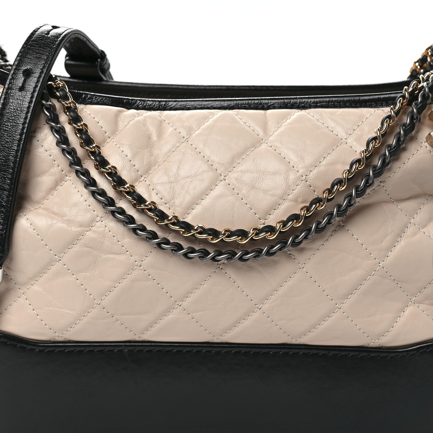 Aged Calfskin Quilted Medium Gabrielle Hobo Beige Black