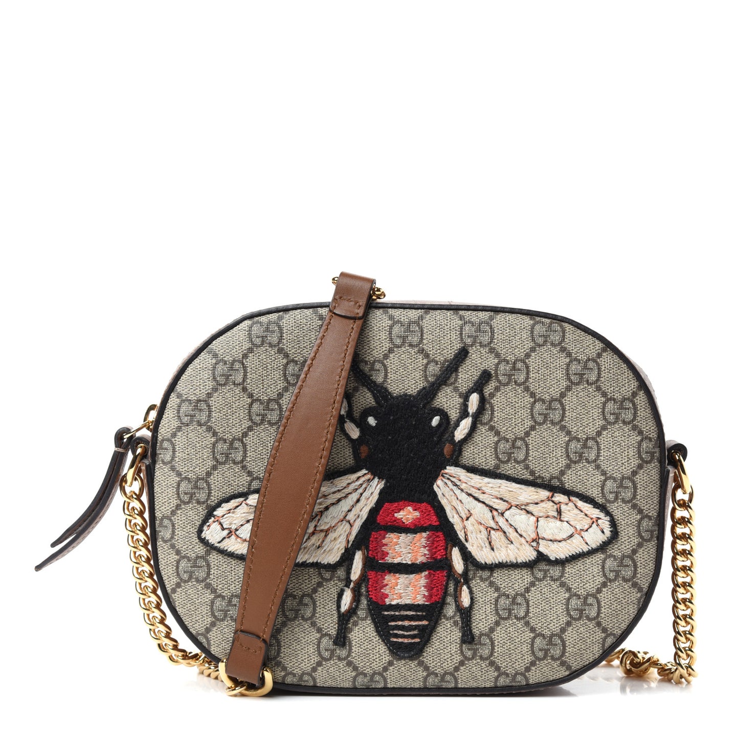 GG Supreme Monogram Bee Embroidered Mini Chain Shoulder Bag Beige Tuscany