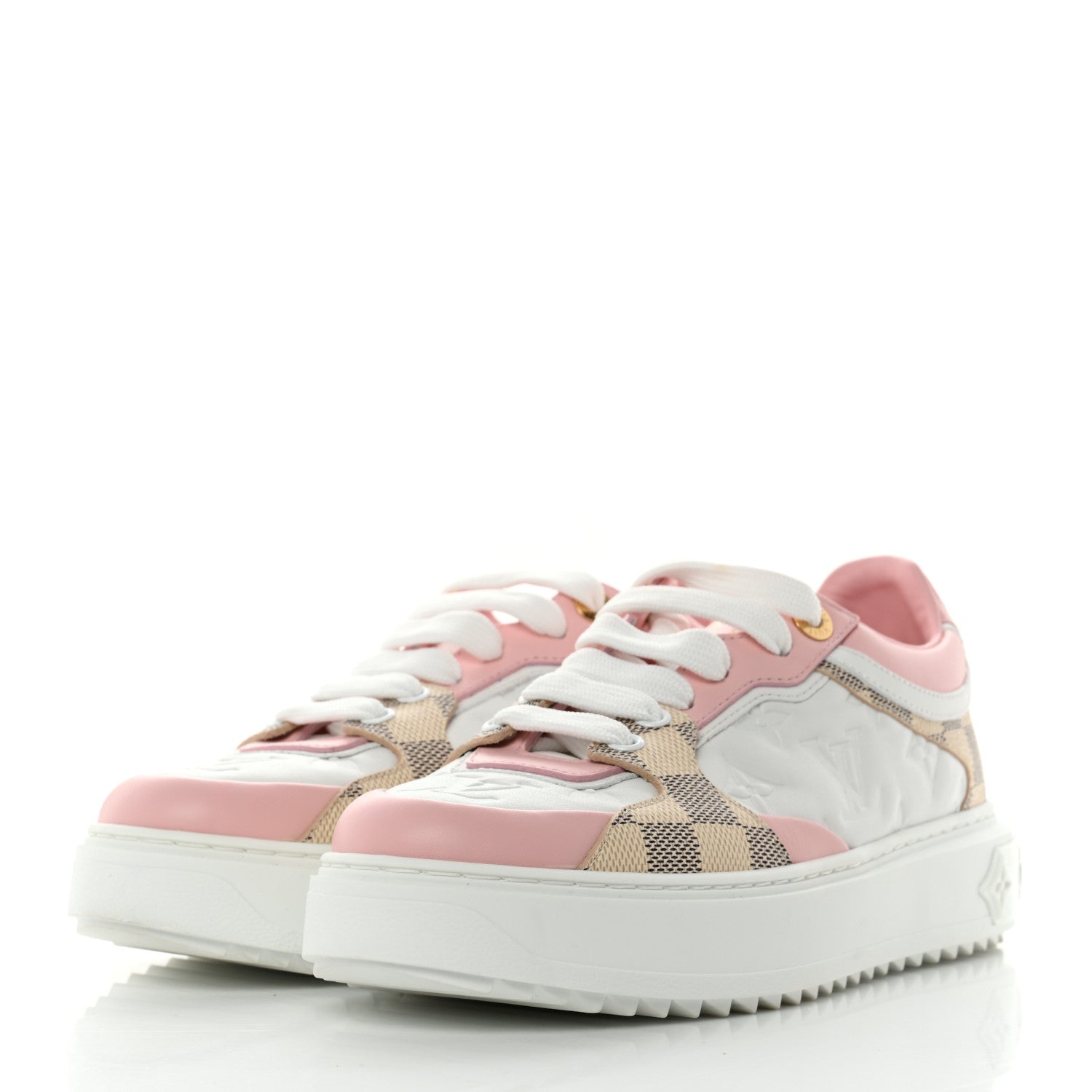 Louis Vuitton Monogram Embossed Calfskin Damier Azur Time Out Sneakers 37 Rose Clair Pink 2 of 10