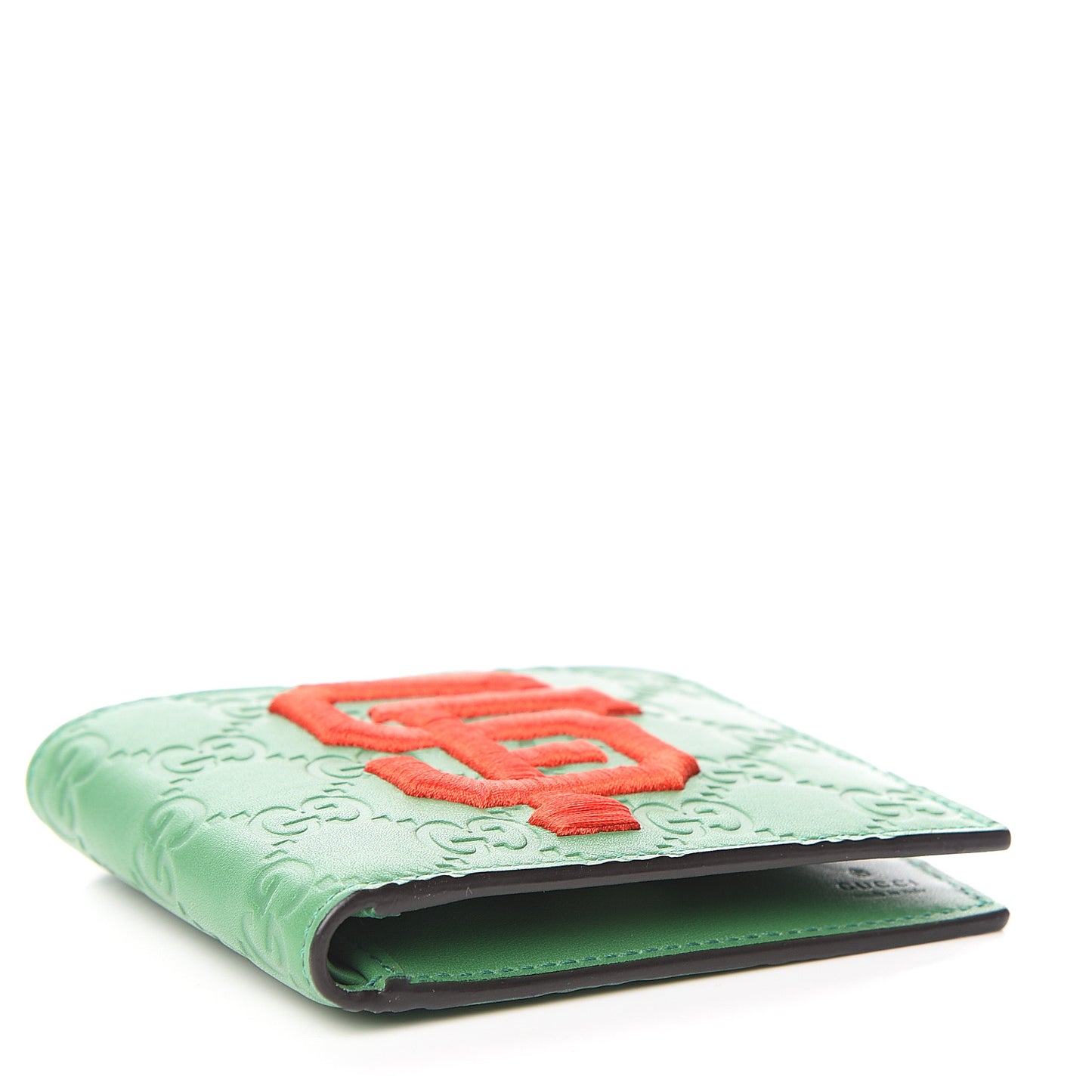 X MLB Guccissima SF Giants Embroidered Bi-Fold Wallet New Shamrock Deep Orange