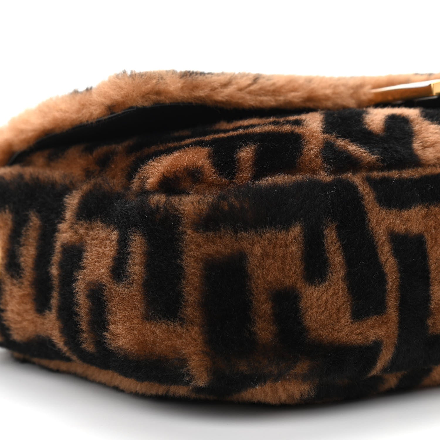 Fendi Shearling Vitello Dolce Macro FF 1974 Baguette Tobacco Black 8 of 10