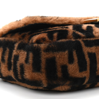 Fendi Shearling Vitello Dolce Macro FF 1974 Baguette Tobacco Black 8 of 10
