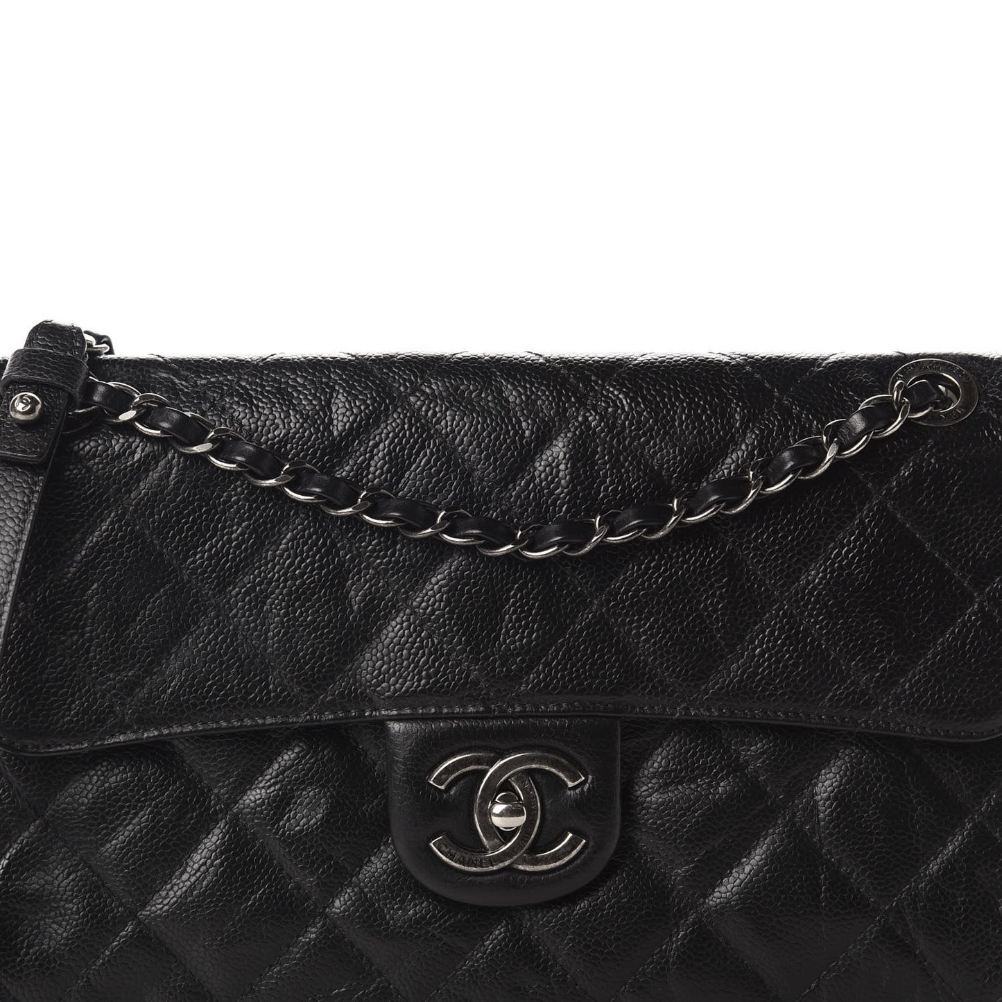 Crumpled Grained Calfskin Medium CC Crave Flap Black