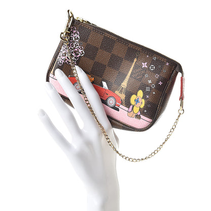 Louis Vuitton Damier Ebene 2019 Christmas Animation Mini Pochette Accessories Red 2 of 8
