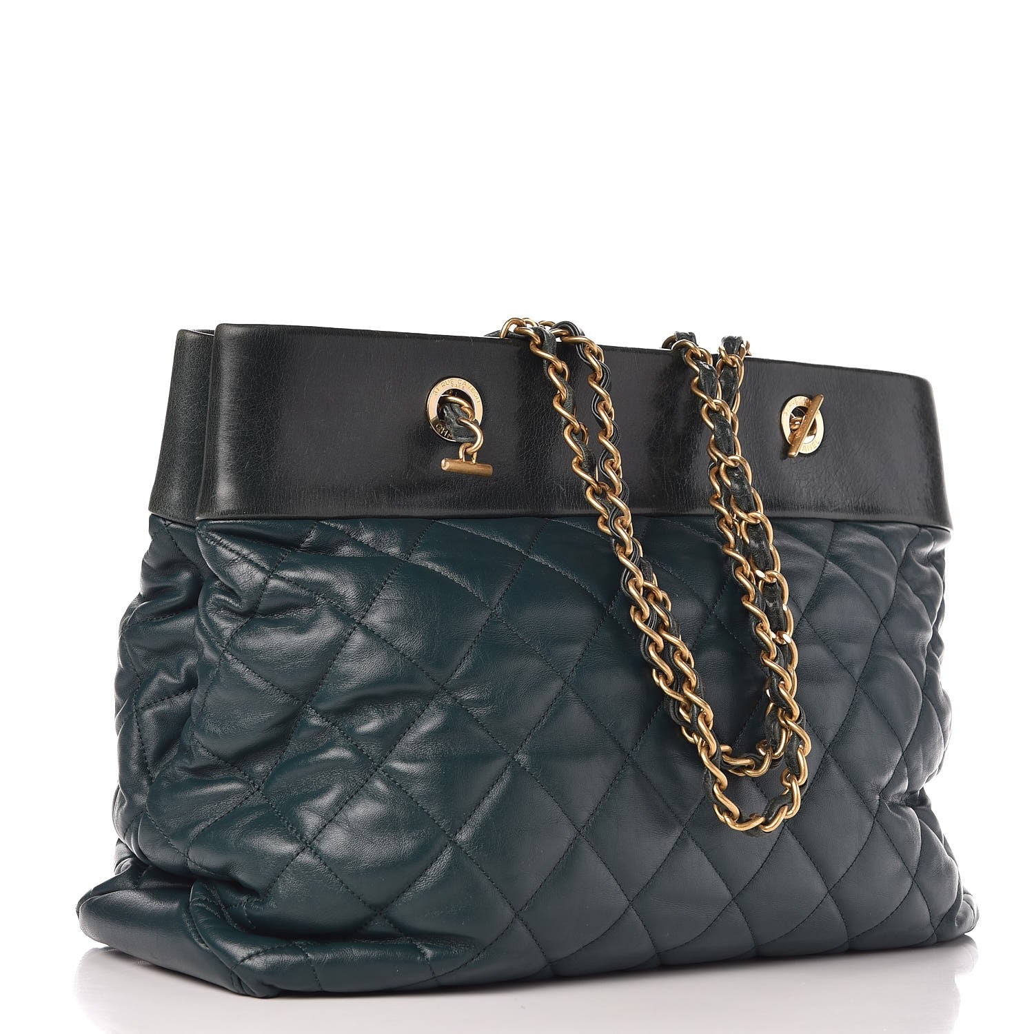 Chanel Calfskin Quilted Large Soft Elegance Tote Green 3 of 12
