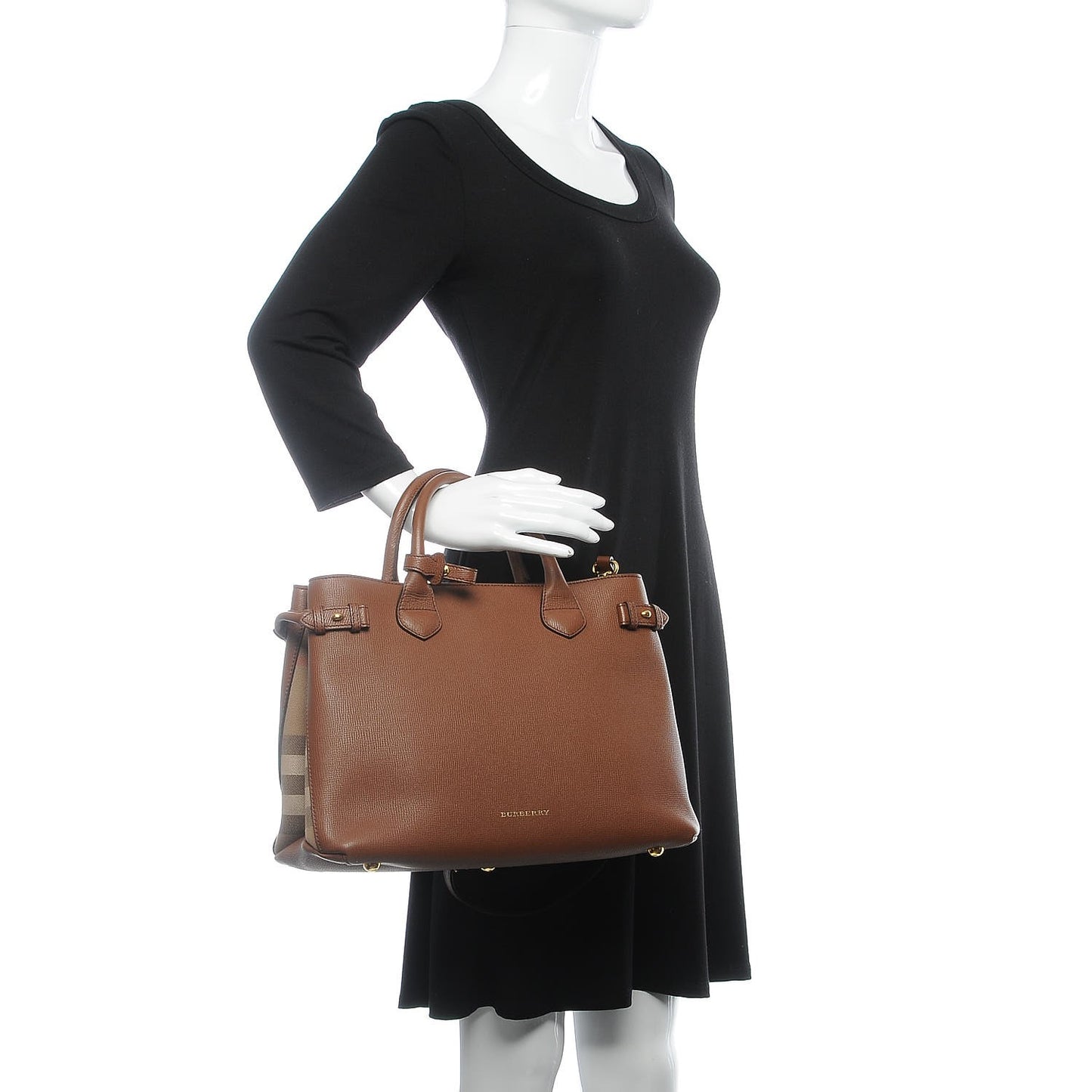 Derby Calfskin House Check Medium Banner Tote Tan
