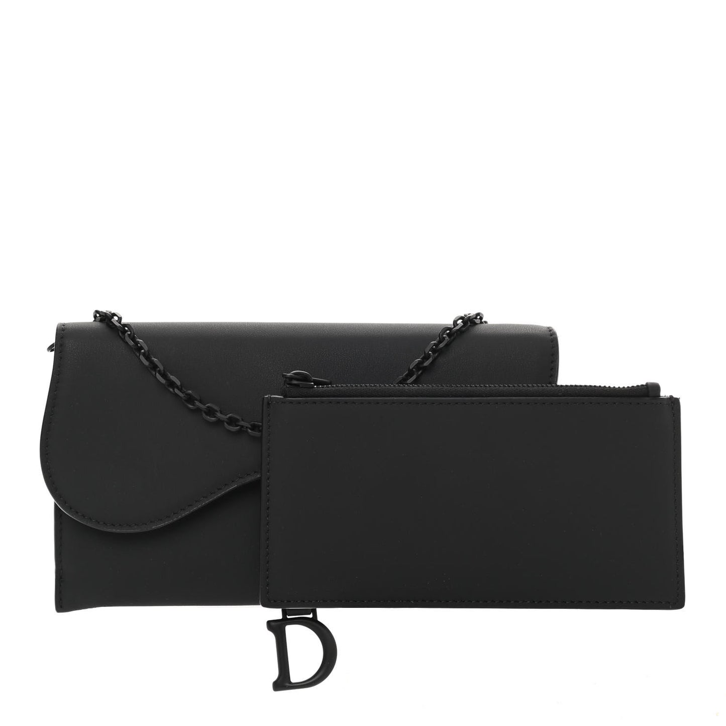 Ultra Matte Calfskin Saddle Chain Wallet Pouch Black
