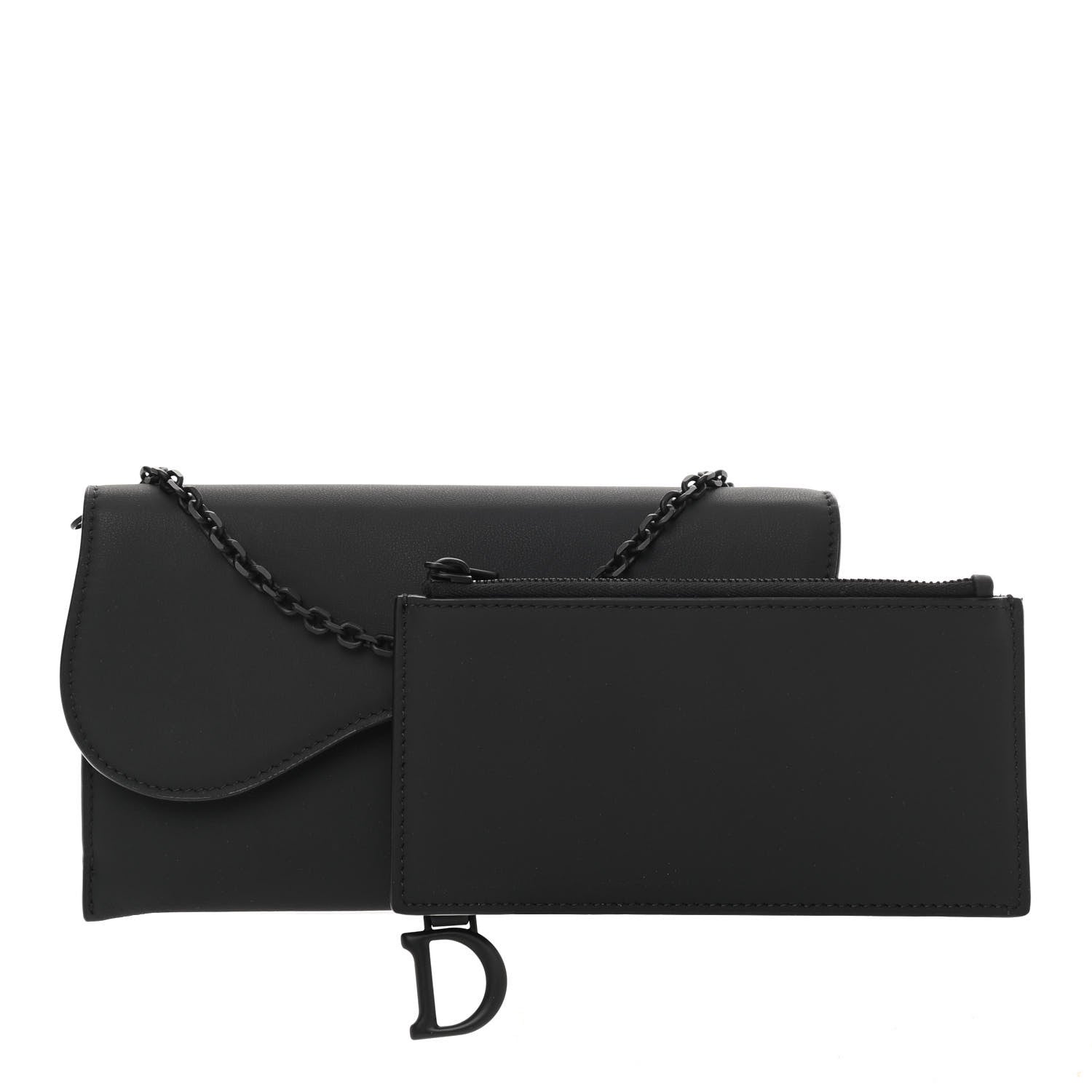 Christian Dior Ultra Matte Calfskin Saddle Chain Wallet Pouch Black 1 of 14