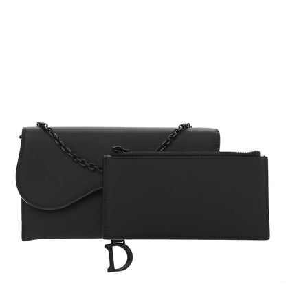 Christian Dior Ultra Matte Calfskin Saddle Chain Wallet Pouch Black 1 of 14
