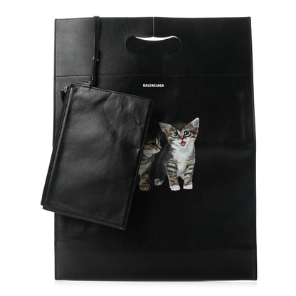 Balenciaga Calfskin Printed Kitten Plastic Bag Shopper S Black 1 of 10