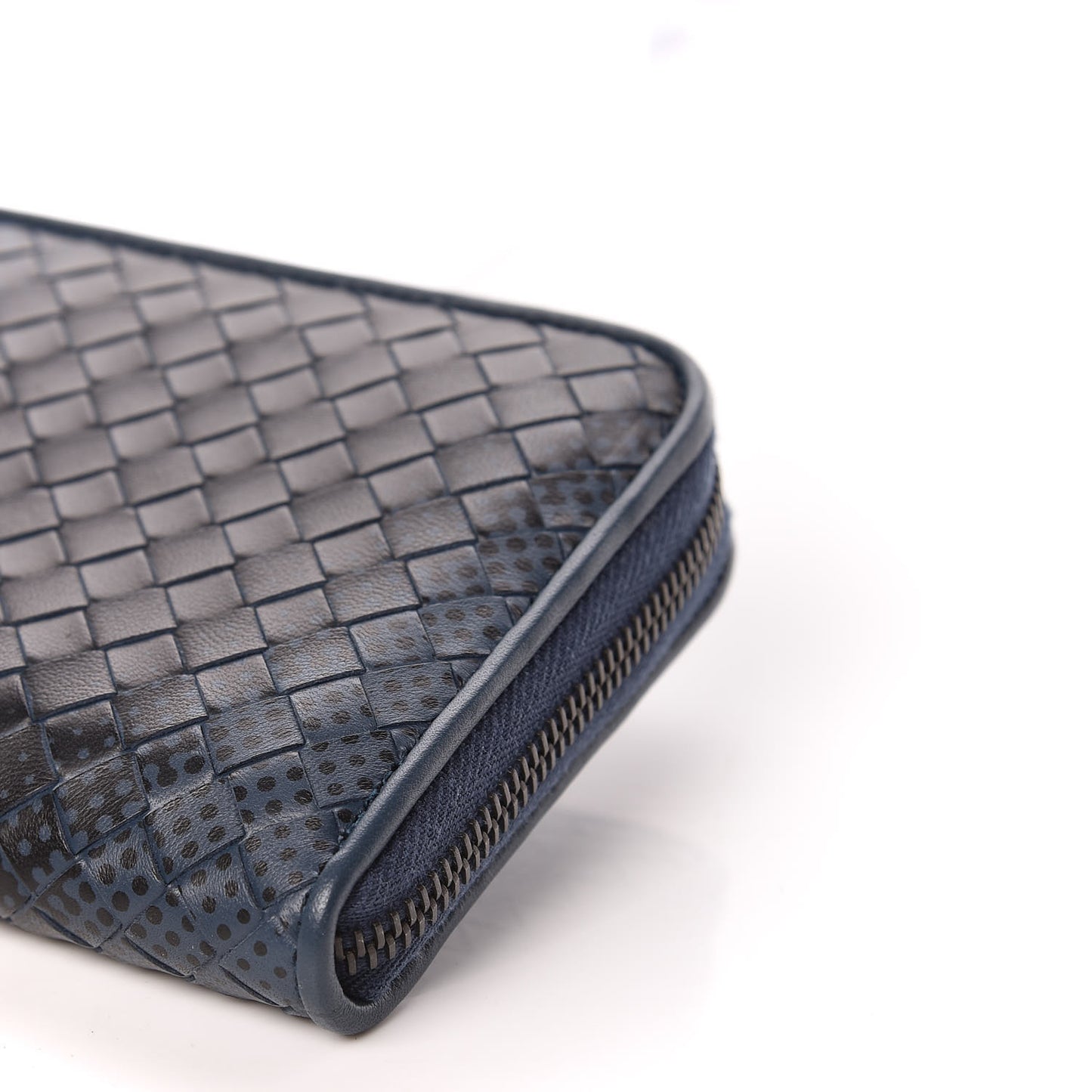 Nappa Intrecciato Gradient Spotted Zip Around Wallet Black Denim