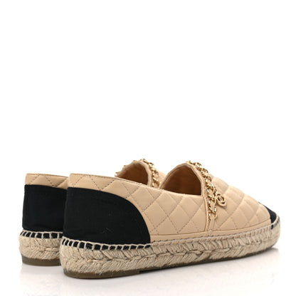 Chanel Lambskin Grosgrain Quilted CC Chain Espadrilles 40 Beige Black 4 of 8