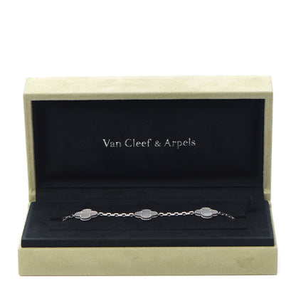 Van Cleef & Arpels 18K White Gold Mother of Pearl 5 Motifs Vintage Alhambra Bracelet 8 of 8