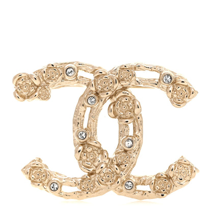 Chanel Metal Crystal Camellia CC Brooch Light Gold 1 of 4