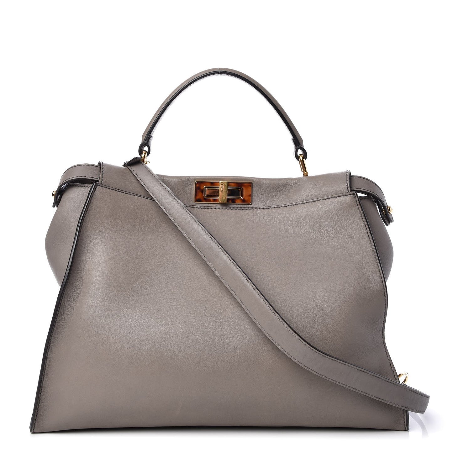 Vitello Seta Suede Plexiglass Tortoise Large Peekaboo Iconic Satchel Asfalto Marrone