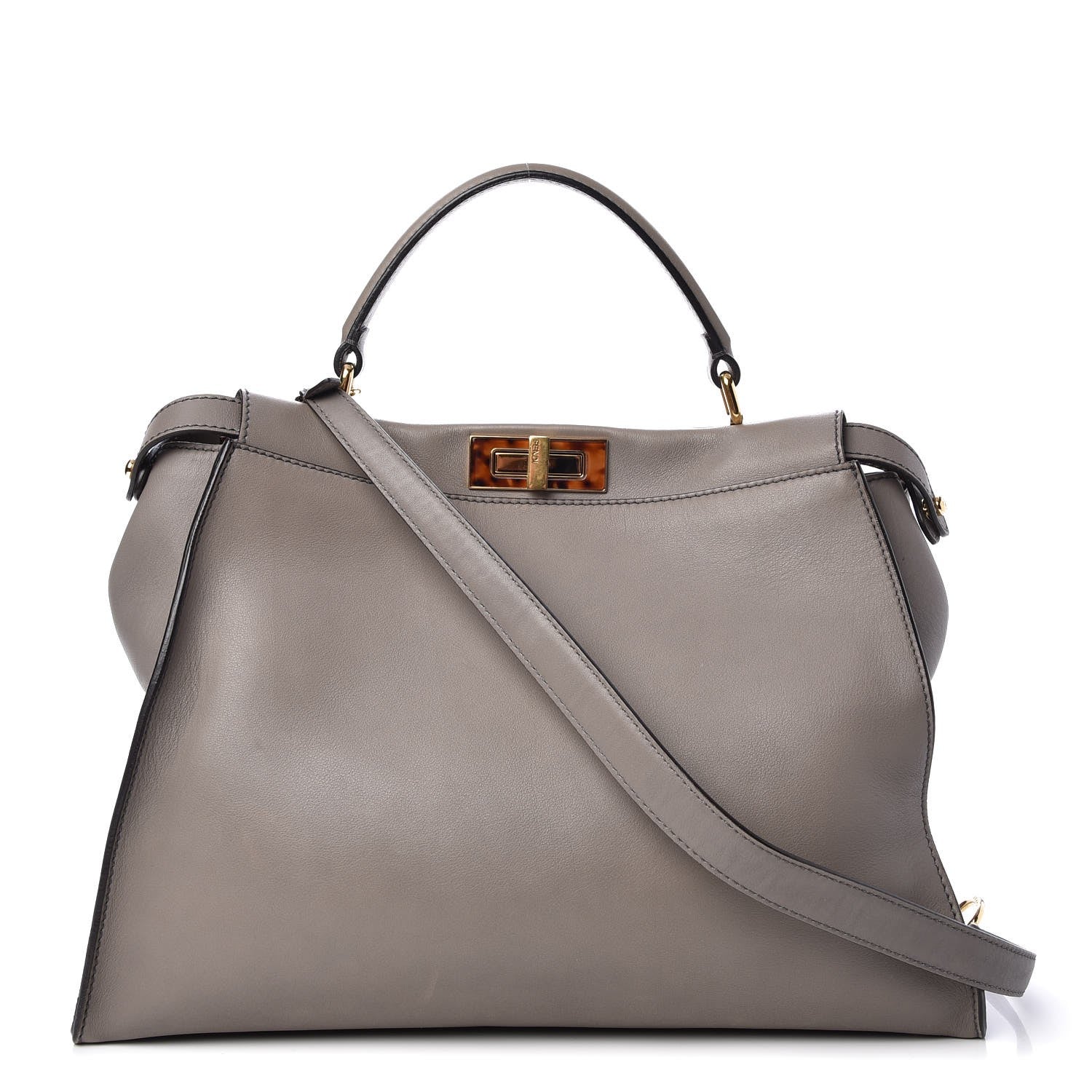 Fendi Vitello Seta Suede Plexiglass Tortoise Large Peekaboo Iconic Satchel Asfalto Marrone 1 of 15