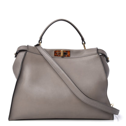 Fendi Vitello Seta Suede Plexiglass Tortoise Large Peekaboo Iconic Satchel Asfalto Marrone 1 of 15