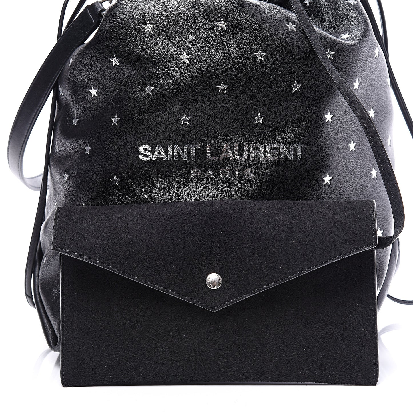Lambskin Star Printed Teddy Drawstring Bag Black