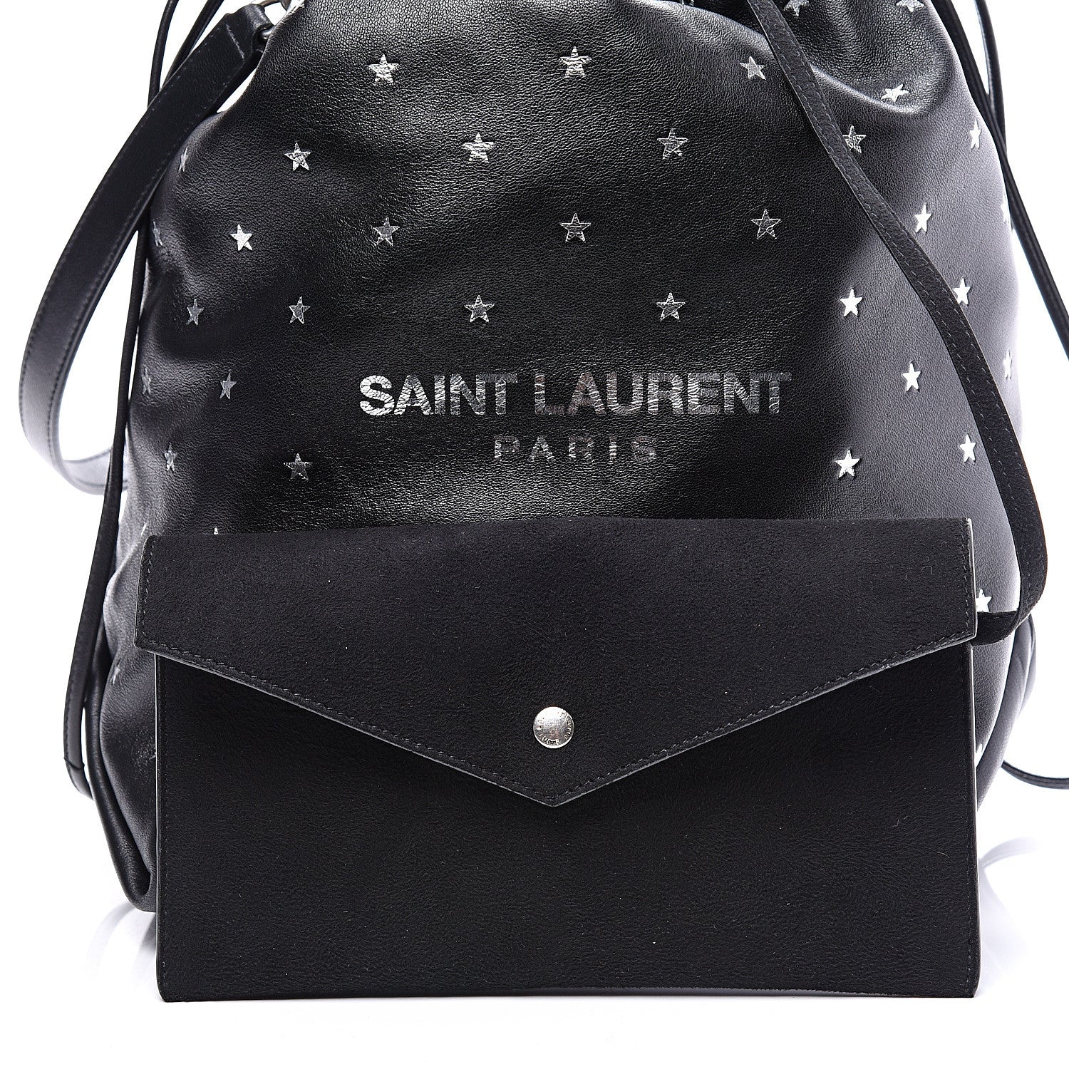Saint Laurent Lambskin Star Printed Teddy Drawstring Bag Black 6 of 12