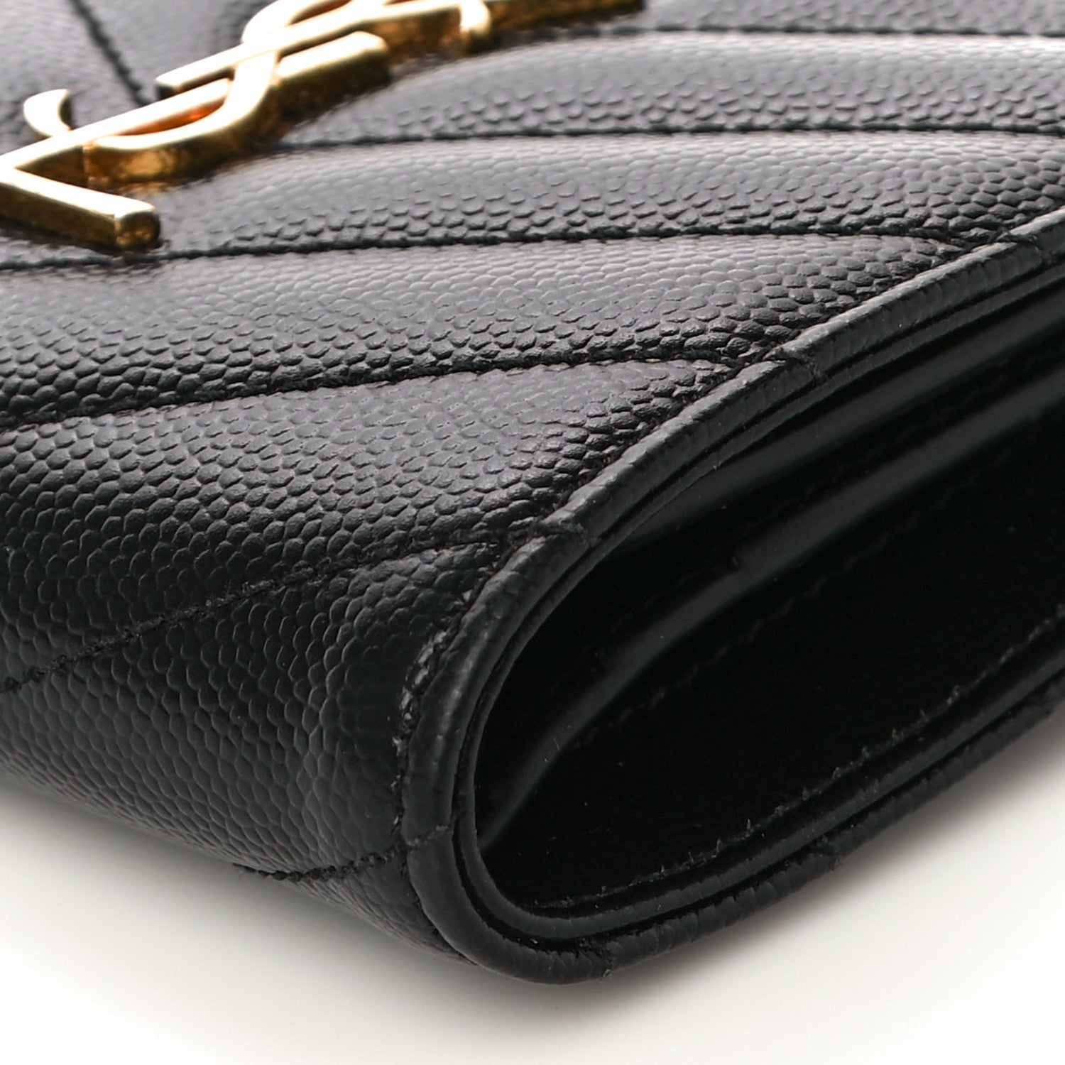 Saint Laurent Grain De Poudre Matelasse Chevron Monogram Zipped Card Case Black 8 of 9